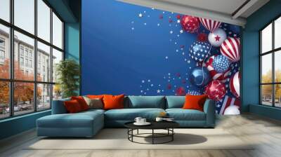 Happy 4th of July USA Independence Day background, waving American national flag and balloons. 4th of July poster template. USA independence day celebration  Wall mural