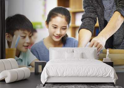 asian elementary schoolchildren using digital tablet in classroom Wall mural