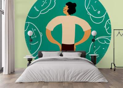 Person at center of face patterned green circle Wall mural