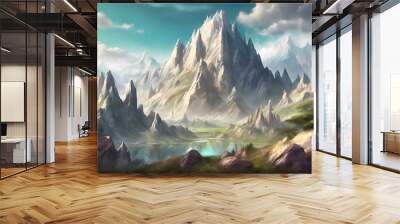 A fantasy mountain range with sharp rocks Wall mural