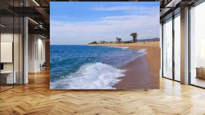 Beautiful waves on the beach of Santa Susanna, Costa Brava, Catalonia - Spain Wall mural