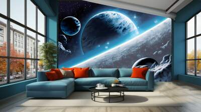 Unknown planets in space, illustration Wall mural