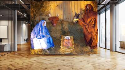 Christmas nativity scene with model figures in Portugal. Wall mural