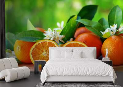 orange fruits and flowers on table Wall mural