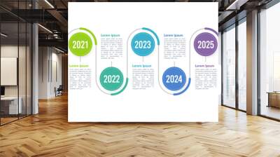 5-year infographic timeline curve design template. Milestone, Planning, and Roadmap. Vector illustration. Wall mural