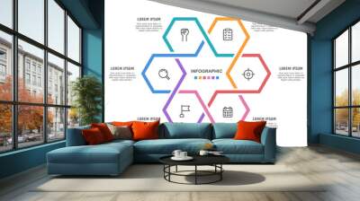 Infographic hexagon cycle. The pie chart is divided into 6 parts. Vector illustration. Wall mural