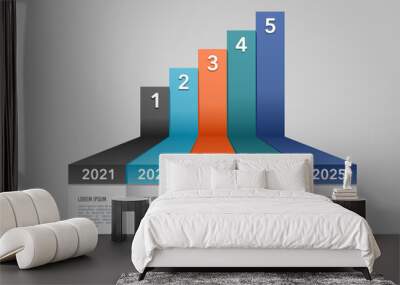 Infographic presentation 5 years of data company. Infographic 5 options. An infographic showing company growth. Vector Illustration. Wall mural