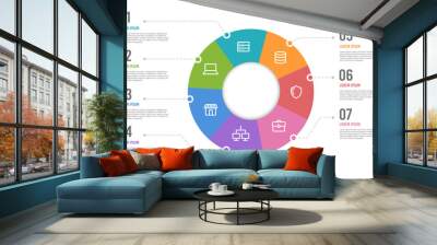 Pie chart infographic design template with 7 options for presentations advertising, layouts, annual reports, and marketing. Vector illustration. Wall mural