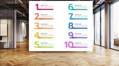 Ten colorful numbers with a place for text. Infographic labels number template. Vector illustration. Wall mural