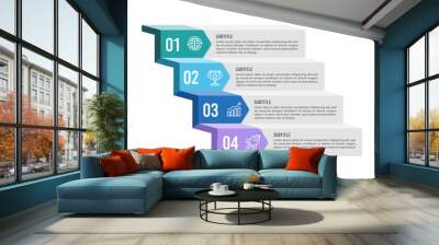 Vertical infographic stair with arrow design template. 4 options for business. Business presentation, Planning, Marketing, and Information. Vector illustration. Wall mural