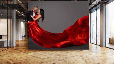 Dancing Couple, Woman in Red Dress and Elegant Man in Suit, Flying Waving Fabric Wall mural