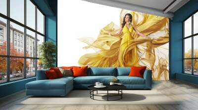 Fashion Model Dress, Woman in Flowing Fabric Gown, Clothes Flow Wall mural