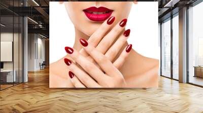 Woman Beauty Lips Nails, Beautiful Model Face Lipstick Makeup, Red Manicure Polish Wall mural