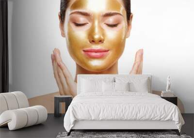 Woman Gold Mask, Beautiful Model with Golden Skin Cosmetic, Beauty Skincare and Treatment Wall mural