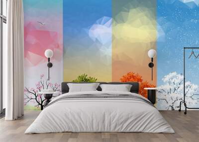 four seasons banners with abstract trees - vector illustration Wall mural