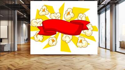 Background with popcorn. Image of snack food in cartoon style. Wall mural