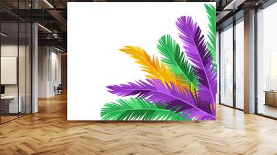 Card with feathers in Mardi Gras colors. Wall mural