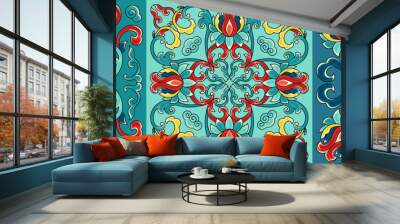 Chinese ceramic tile pattern. Oriental traditional floral ornament. Wall or floor texture. Wall mural