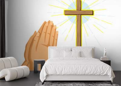 Christian illustration of hands folded in prayer. Happy Easter image. Wall mural