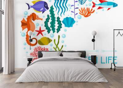 Marine life background design with sea animals. Wall mural