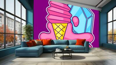 Print with fashion girlish items. Colorful teenage illustration. Creative girls symbols in cartoon style. Wall mural