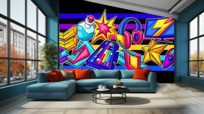 Seamless pattern with gaming items. Cyber sports, computer games, fun recreation. Wall mural