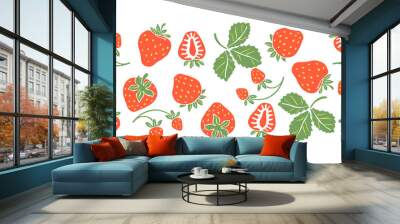 seamless pattern with red strawberries. decorative berries and leaves. Wall mural