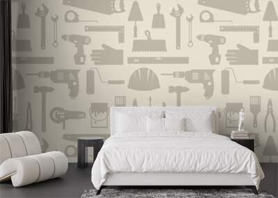 seamless pattern with repair working tools icons. Wall mural