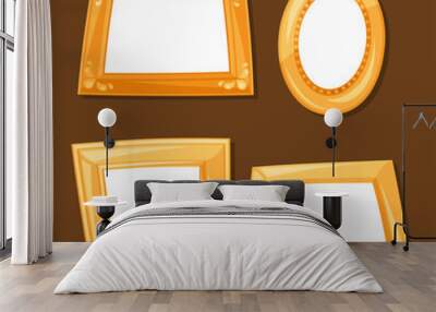 Set of gold various frames on brown background Wall mural