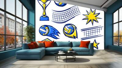 Set of volleyball symbols. Sport club illustration. Wall mural