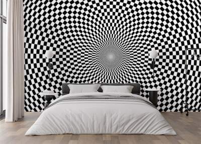 hypnotic black and white checkerboard spiral optical illusion pattern - abstract background texture Wall mural