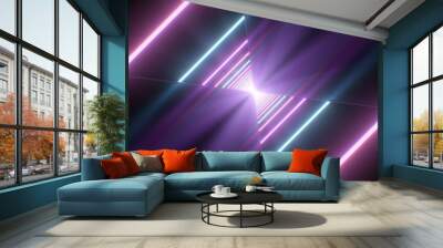 Ultraviolet Retro Neon Laser Beam Diagonal Line Reflections 3D Tunnel - Abstract Background Texture Wall mural