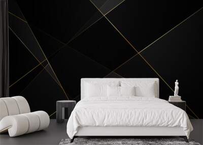 Abstract black background with gold lines Wall mural