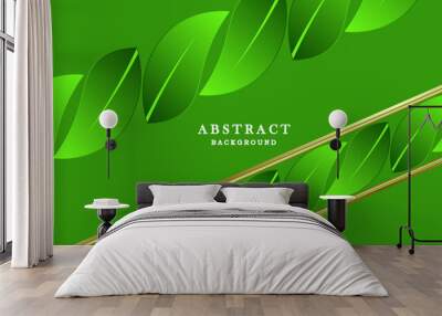 Abstract green and gold background with leaves Wall mural