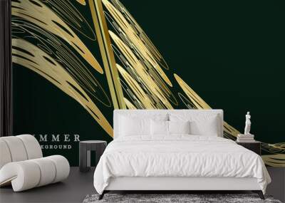 Luxury green gold background with gold leaves Wall mural