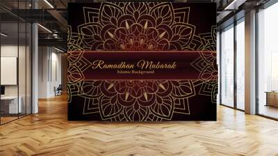 Red gold ramadhan background. Round ethnic patterns isolated on luxury style background. Wall mural