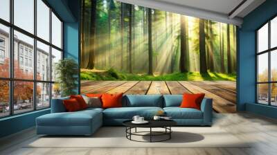 Sunbeams Through the Forest Wall mural