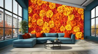 Bright Orange and Yellow Marigold Flowers Top View Wall mural