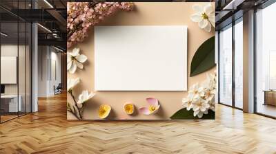 Blossom Bliss: Overhead Blank Paper in Spring Wall mural