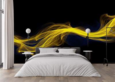 Abstract yellow-blue flame of various shapes on a black background. Created by AI. Wall mural