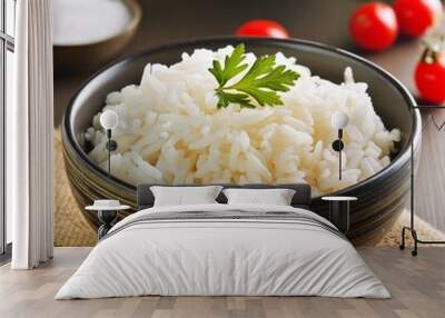 Boiled cooked white basmati rice Wall mural