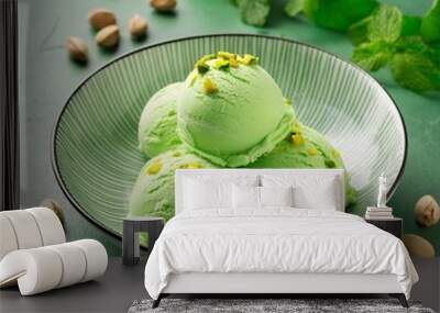 fresh tasty pistachio ice cream balls Wall mural