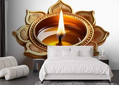 Indian festival happy Diwali oil lamp or diya on white background Wall mural