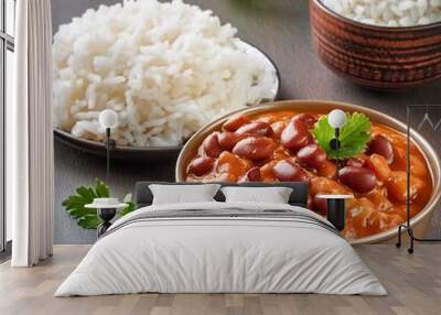 Indian food spicy kidney beans curry also called as rajma masala curry, rajma chawal or rajmah chawal with rice  Wall mural