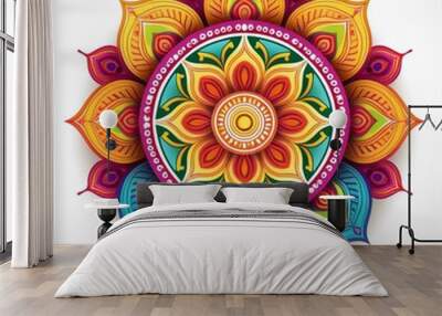 Mandala art design also called rangoli, decorative elements on white background Wall mural