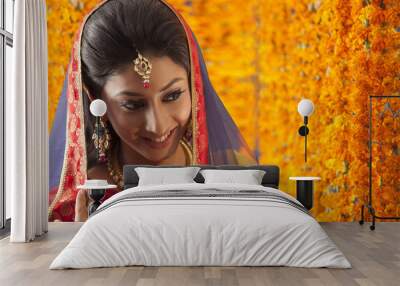 close-up of a beautiful bride smiling Wall mural