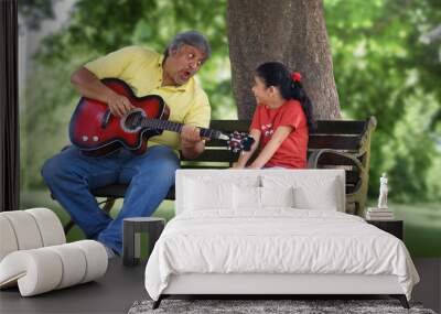 Grandfather playing the guitar for granddaughter  Wall mural