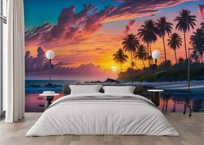 colorful sunset on a tropical paradise beach Wall mural