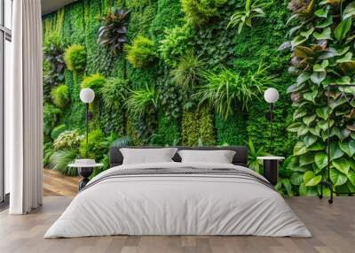 A lush herb wall with a green forest background, perfect for bringing nature indoors Wall mural