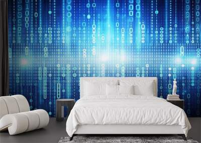 Abstract and futuristic binary code background in blue and white hues Wall mural